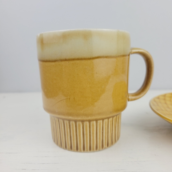 Vintage MCM Stoneware Yellow Gold Coffee Cup Mug and Saucer - Picture 5 of 10